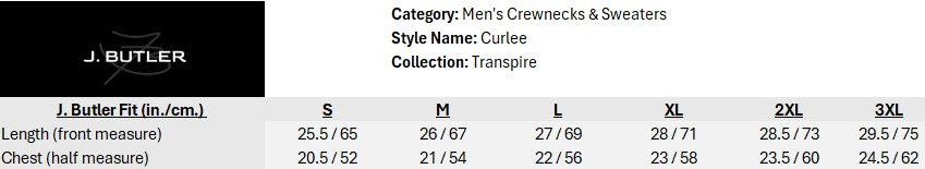 Size chart for Curlee Precision Crewneck