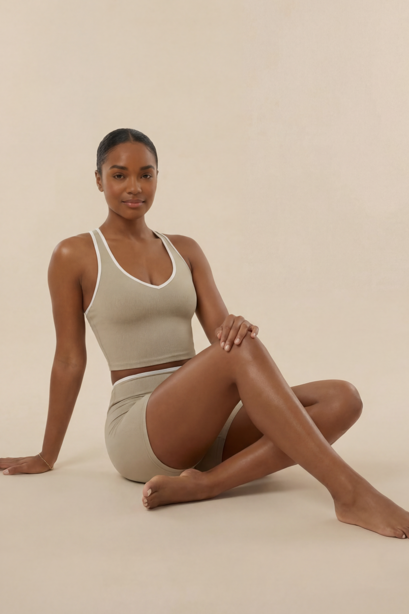 Rachelle V-Neck Bra Tank - Khaki